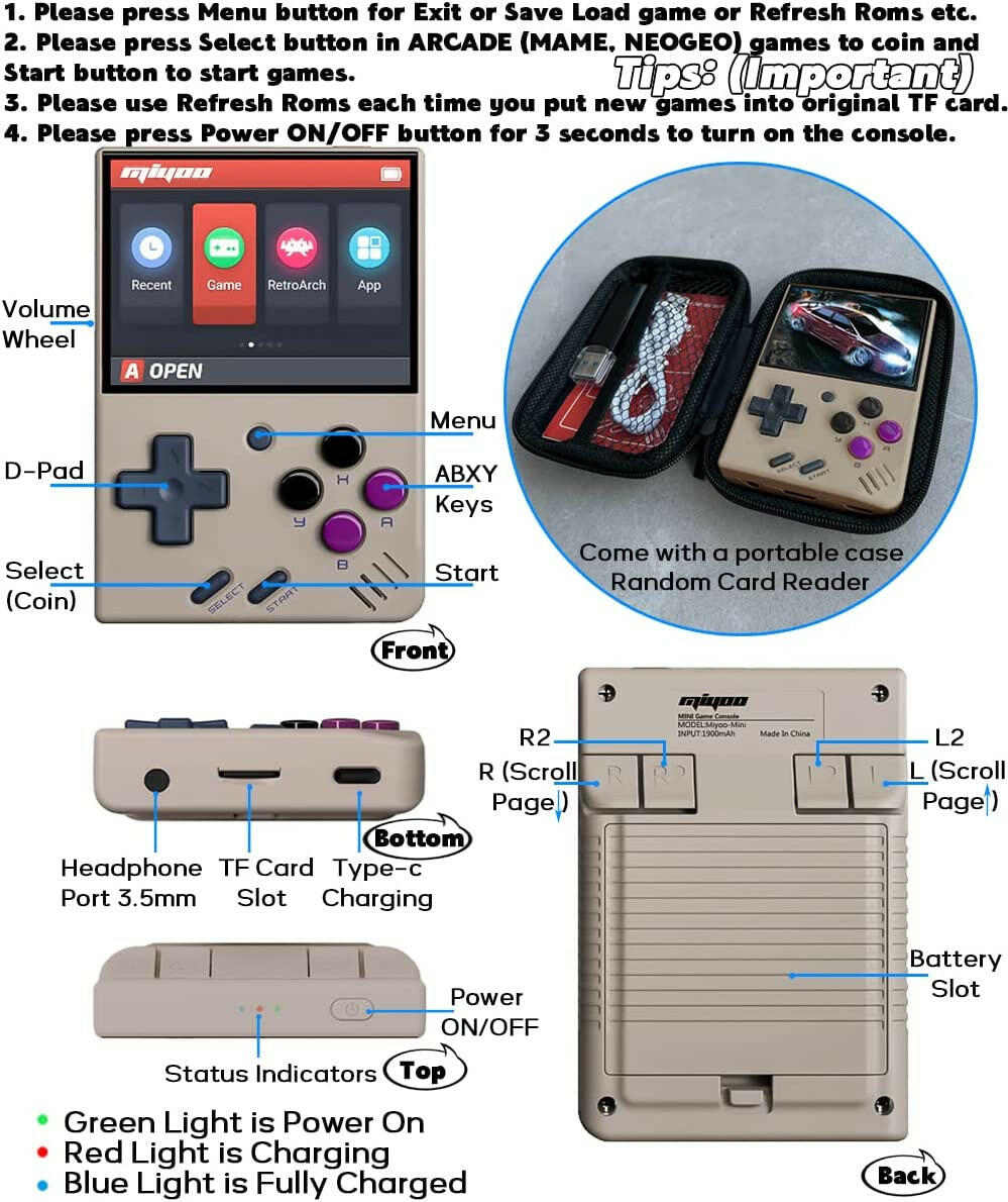 Miyoo Mini V2 Handheld Retro Game Console Retro Gray.