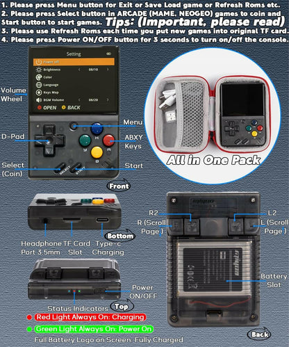 Miyoo Mini V2 Handheld Retro Game Console Transparent Black.